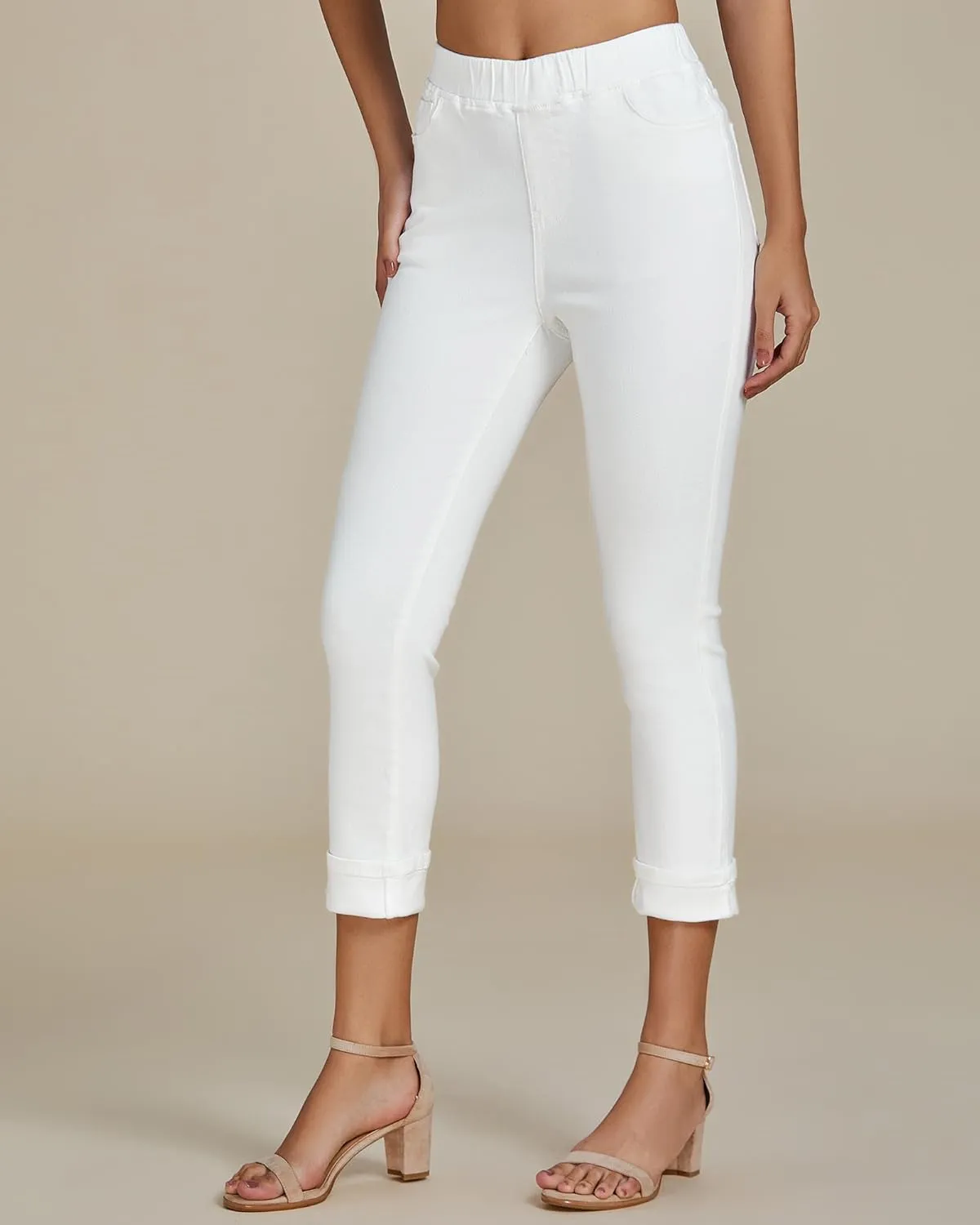 Vetinee Capris Jeans for Women High Waisted Pull On Elastic Waist Skinny Stretchy Denim Capri Pants Rolled Cropped Jeans