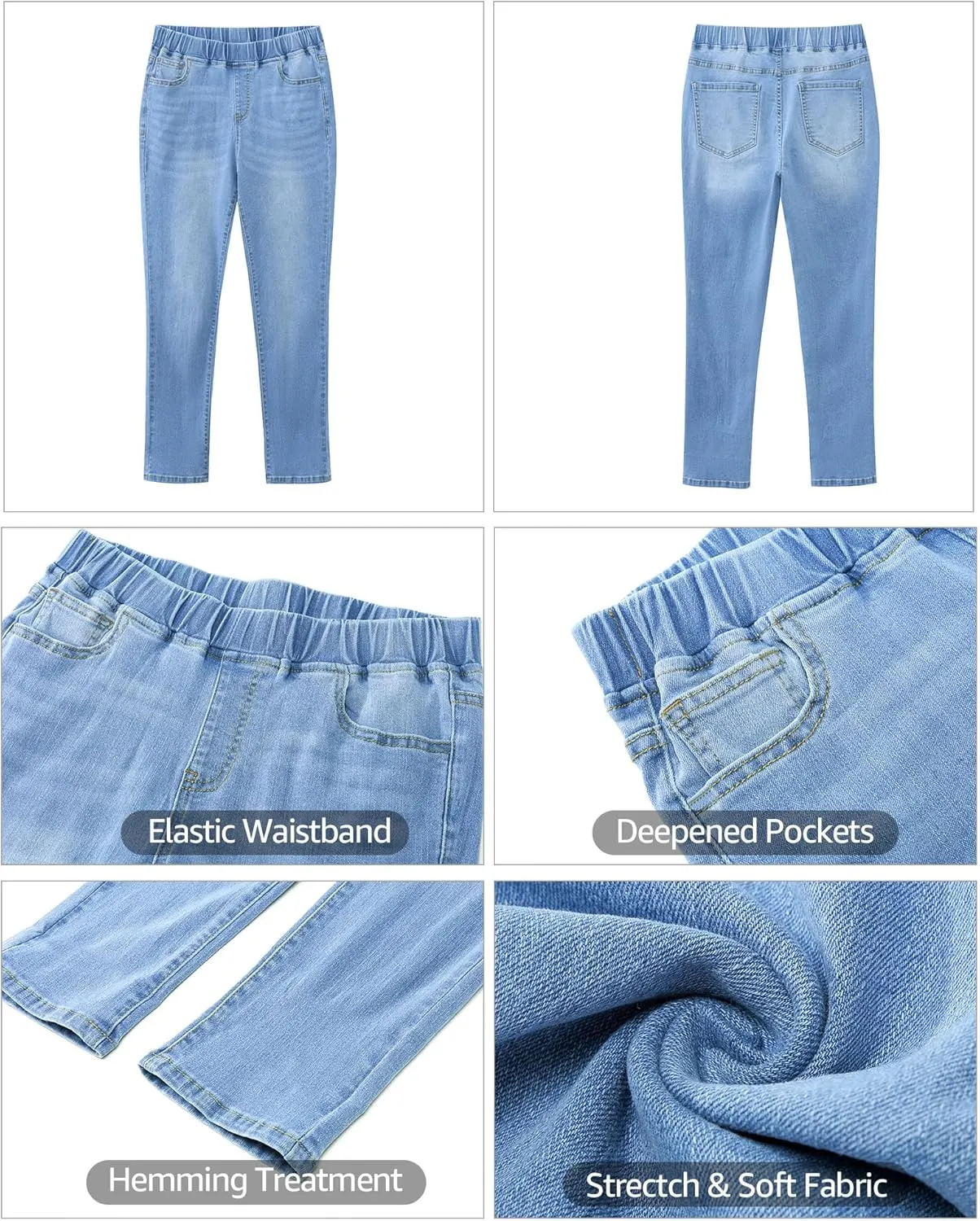 Vetinee Capris Jeans for Women High Waisted Pull On Elastic Waist Skinny Stretchy Denim Capri Pants Rolled Cropped Jeans