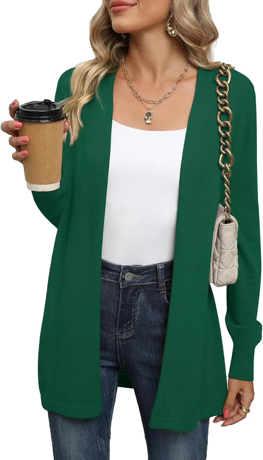 VIISHOW Womens Open Front Lightweight Cardigan Basic Knit Sweater Casual Long Sleeve Shawl Collar Sweaters Coat Soft Outwear