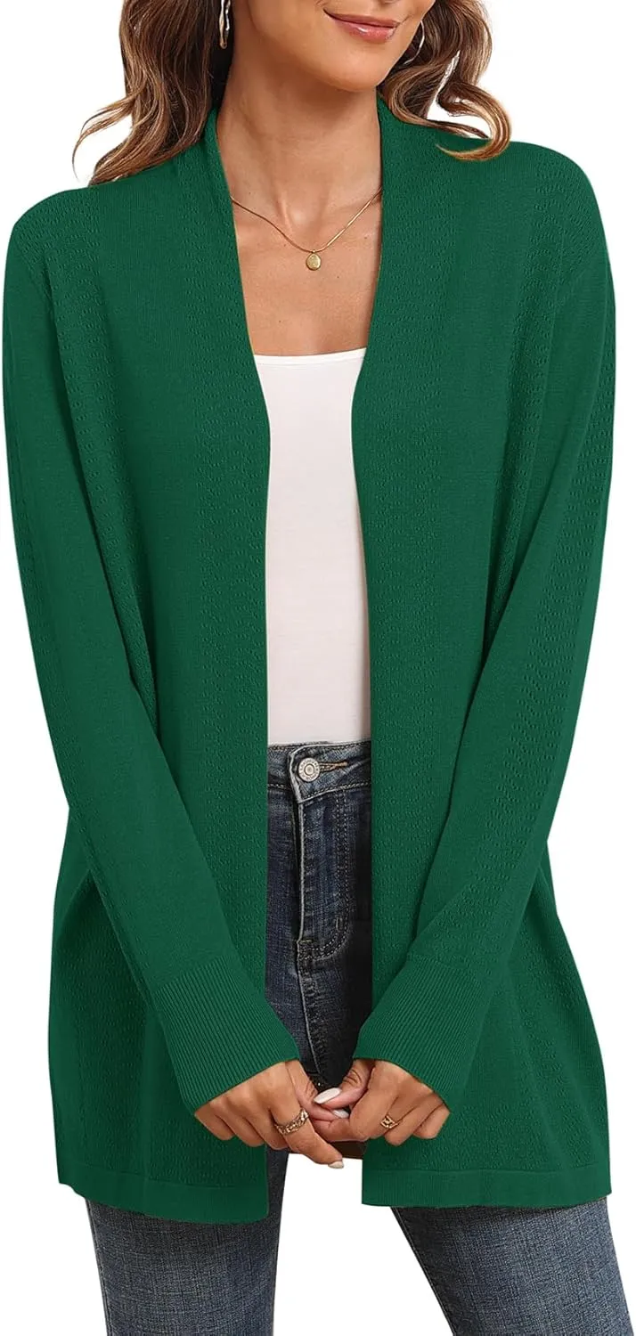 VIISHOW Womens Open Front Lightweight Cardigan Basic Knit Sweater Casual Long Sleeve Shawl Collar Sweaters Coat Soft Outwear
