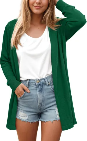 VIISHOW Womens Open Front Lightweight Cardigan Basic Knit Sweater Casual Long Sleeve Shawl Collar Sweaters Coat Soft Outwear