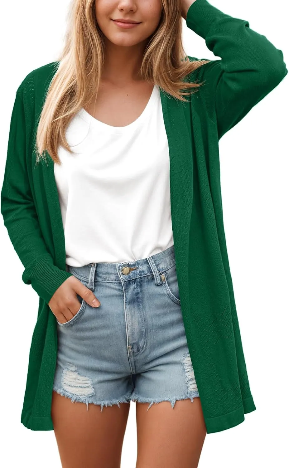 VIISHOW Womens Open Front Lightweight Cardigan Basic Knit Sweater Casual Long Sleeve Shawl Collar Sweaters Coat Soft Outwear