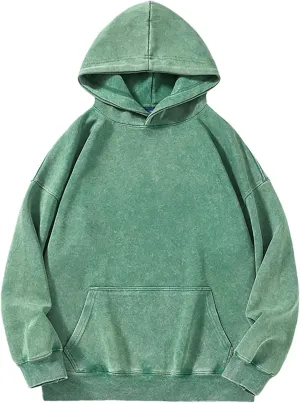 Vintage Hoodies for Women Trendy Preppy Long Sleeve Hooded Oversized Drop Shoulder Pullovers Loose Solid Sweatshirts