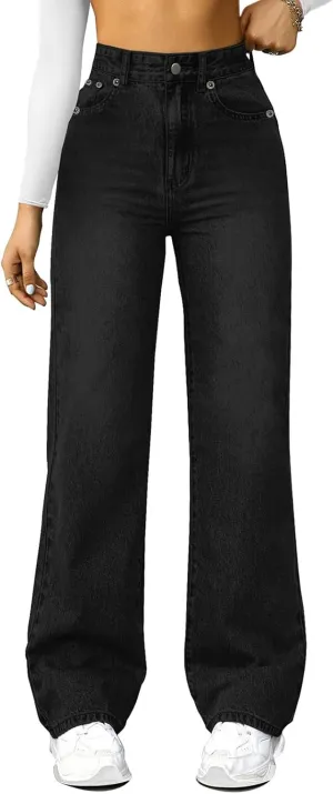 Wide Leg Jeans for Women Cropped High Waisted Trendy Button Fly Patch Pocket Stretchy Denim Pants Trousers Jeans