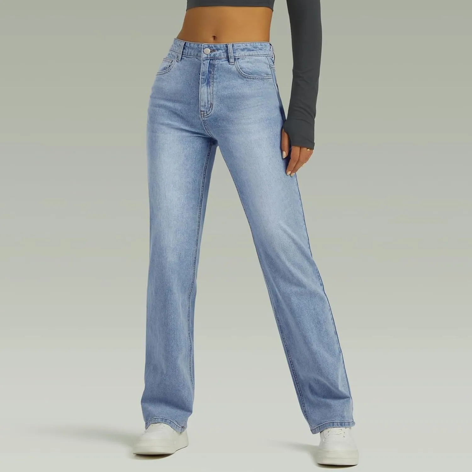 Wide Leg Jeans for Women Cropped High Waisted Trendy Button Fly Patch Pocket Stretchy Denim Pants Trousers Jeans