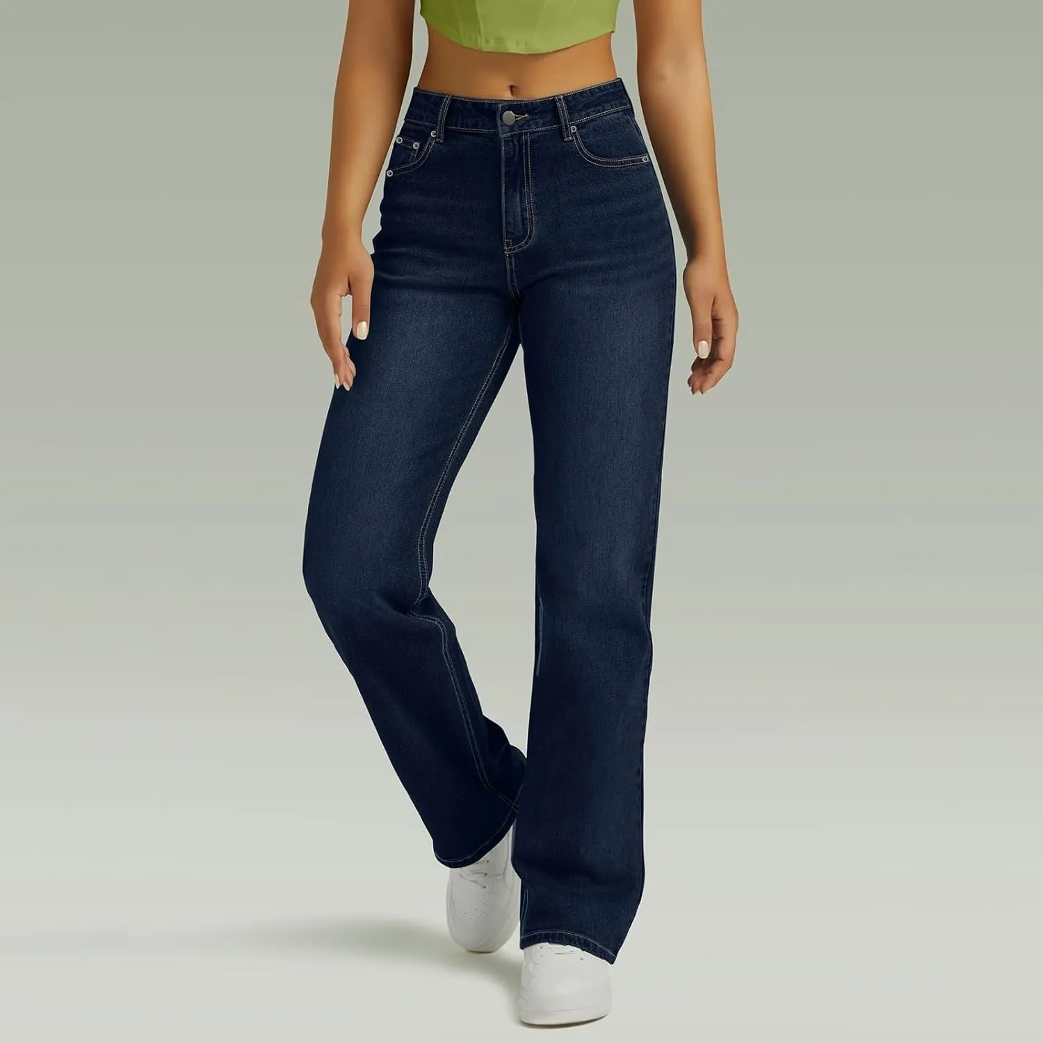 Wide Leg Jeans for Women Cropped High Waisted Trendy Button Fly Patch Pocket Stretchy Denim Pants Trousers Jeans