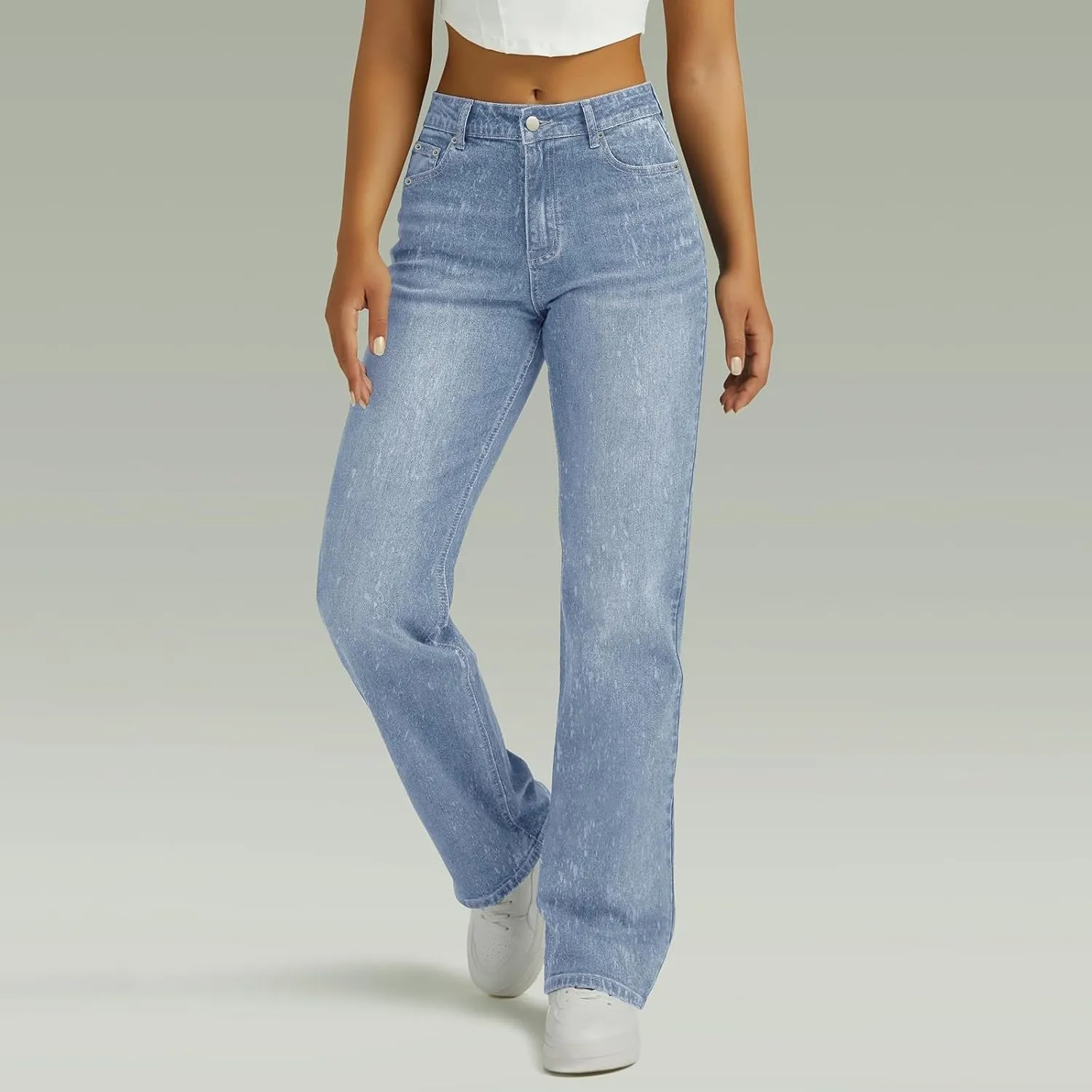 Wide Leg Jeans for Women Cropped High Waisted Trendy Button Fly Patch Pocket Stretchy Denim Pants Trousers Jeans