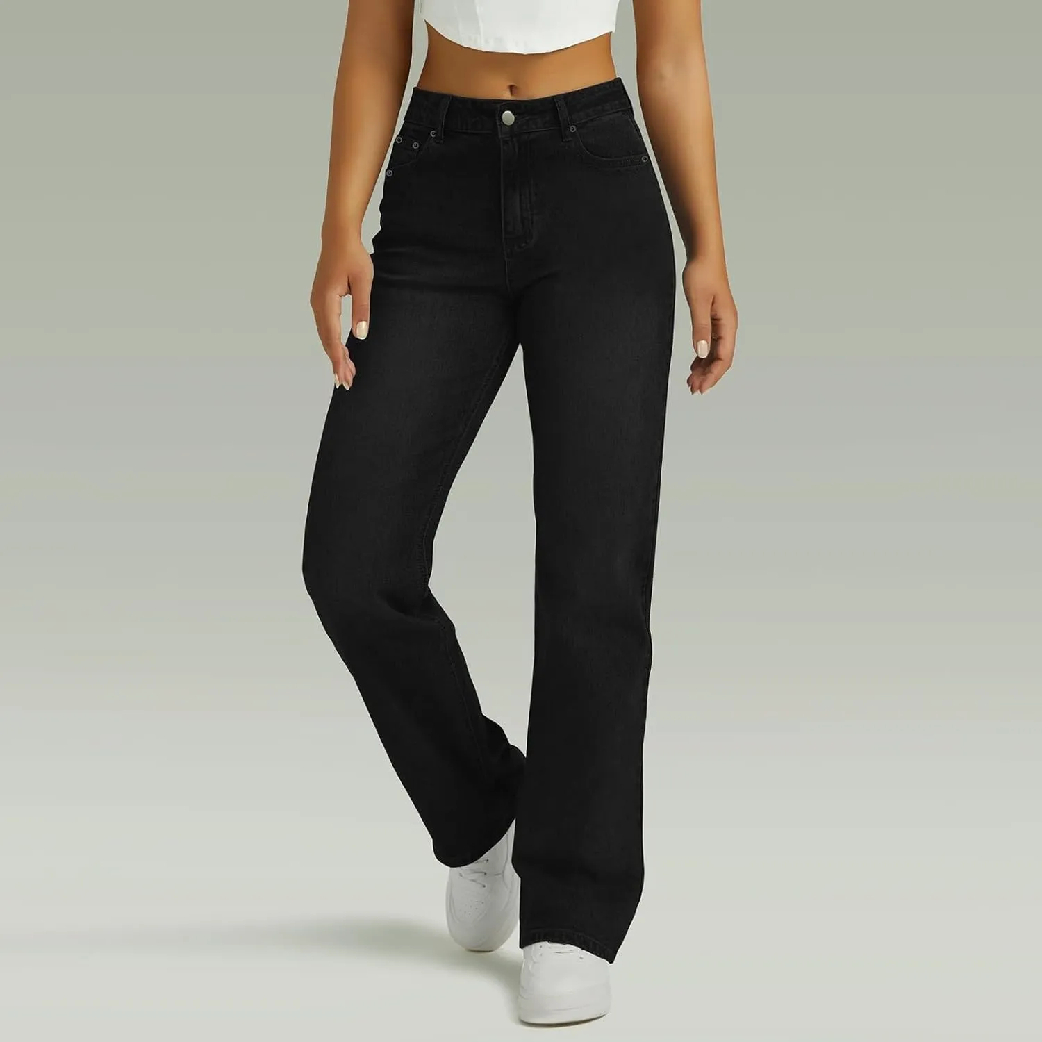 Wide Leg Jeans for Women Cropped High Waisted Trendy Button Fly Patch Pocket Stretchy Denim Pants Trousers Jeans