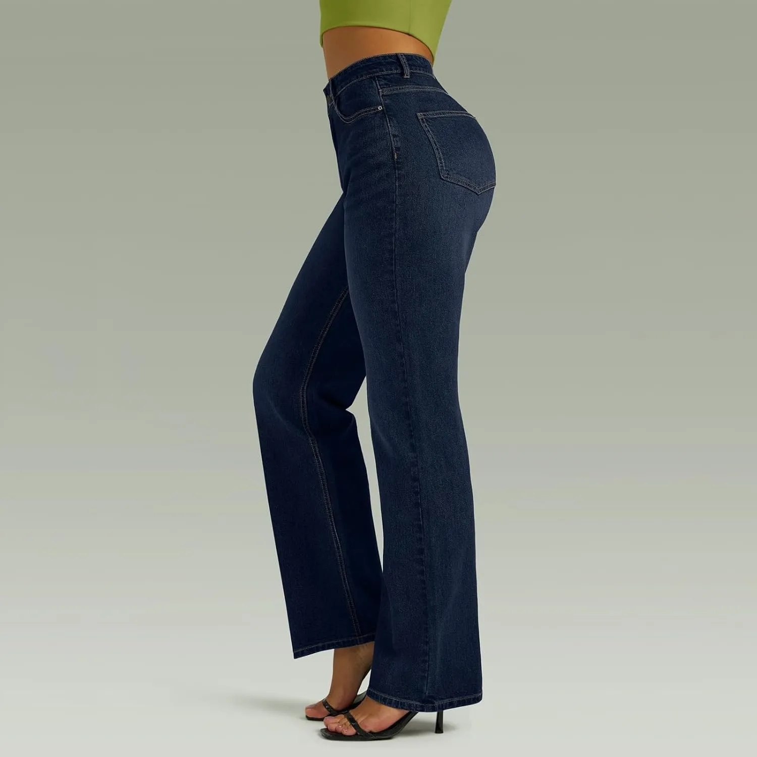 Wide Leg Jeans for Women Cropped High Waisted Trendy Button Fly Patch Pocket Stretchy Denim Pants Trousers Jeans