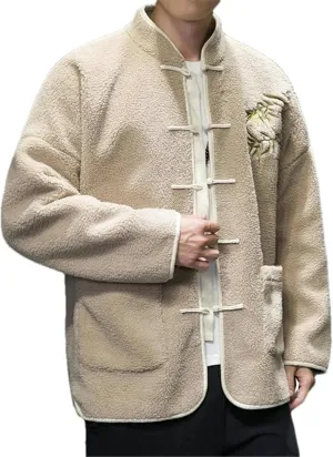 Winter Jackets Men Chinese Style Embroidery Buckle Thick Warm Cotton Padded Coat