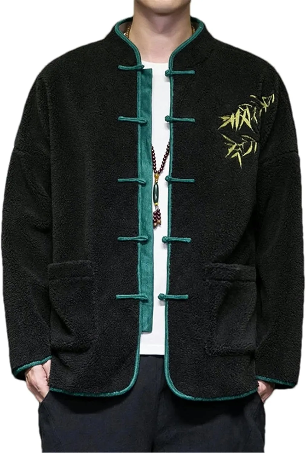 Winter Jackets Men Chinese Style Embroidery Buckle Thick Warm Cotton Padded Coat