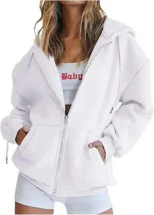 Women 2023 Sweatshirt Jackets Casual Long Sleeve Hoodies Full Zip Solid Cardigan Coats Outerwear with Pockets