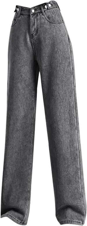 Women Boyfriend Jeans Pants Loose Fit High Waisted Straight Baggy Denim Wide Leg Jeans Y2K Streetwear with Pockets