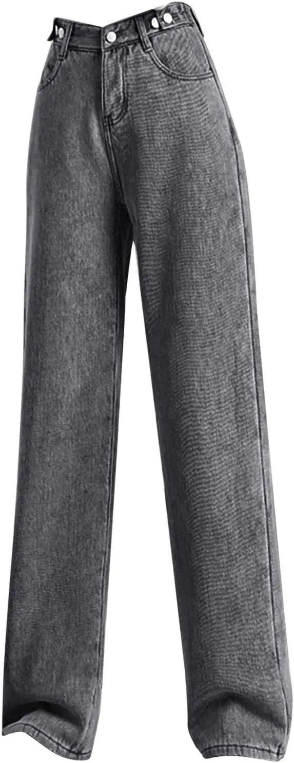 Women Boyfriend Jeans Pants Loose Fit High Waisted Straight Baggy Denim Wide Leg Jeans Y2K Streetwear with Pockets
