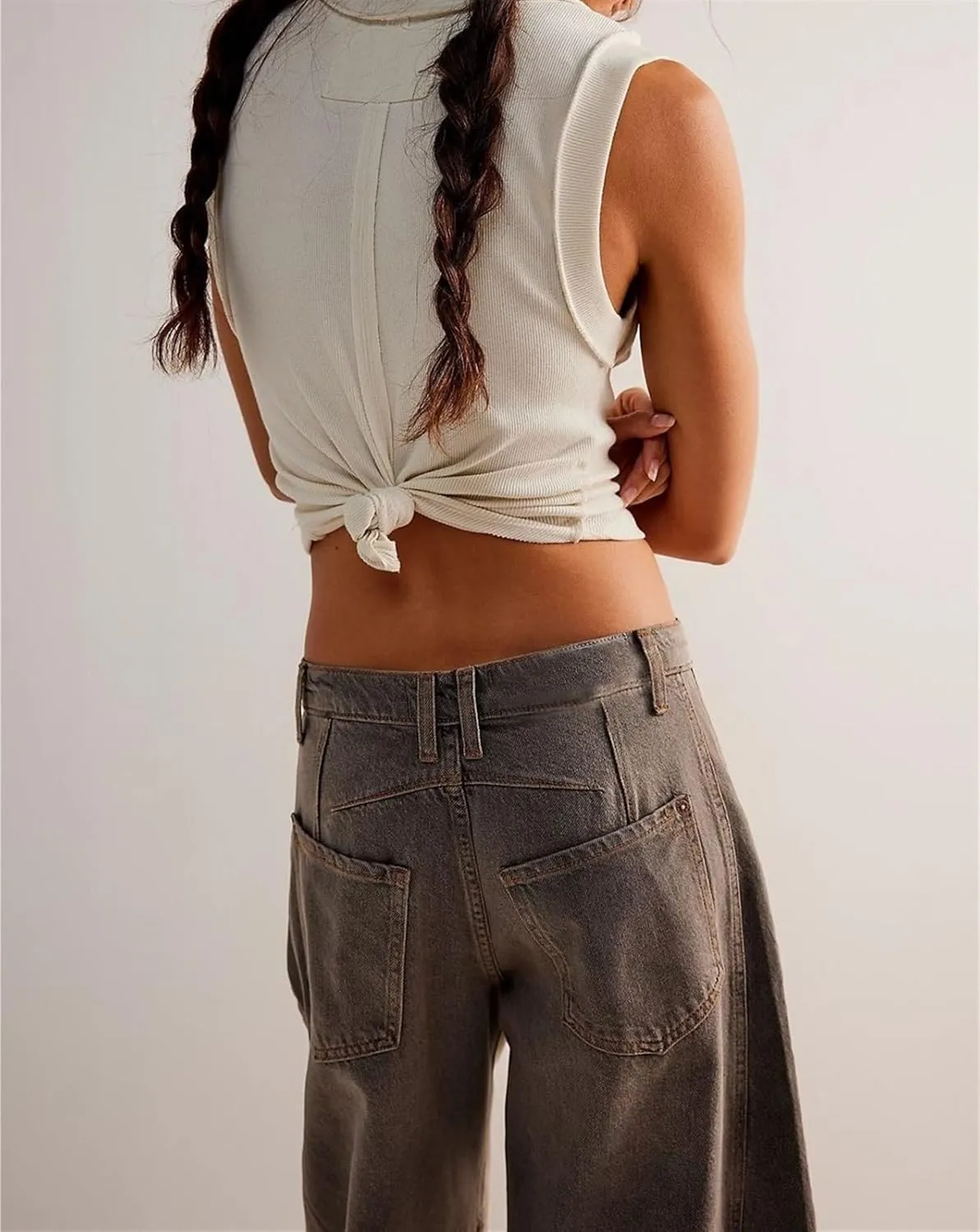 Women Casual Wide Leg Baggy Denim Pants Mid Waist Boyfriend Loose Jeans Barrel Jeans Women with Pockets