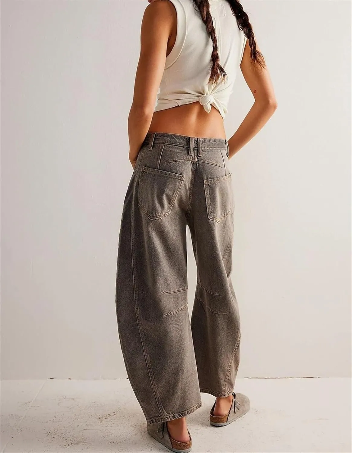 Women Casual Wide Leg Baggy Denim Pants Mid Waist Boyfriend Loose Jeans Barrel Jeans Women with Pockets
