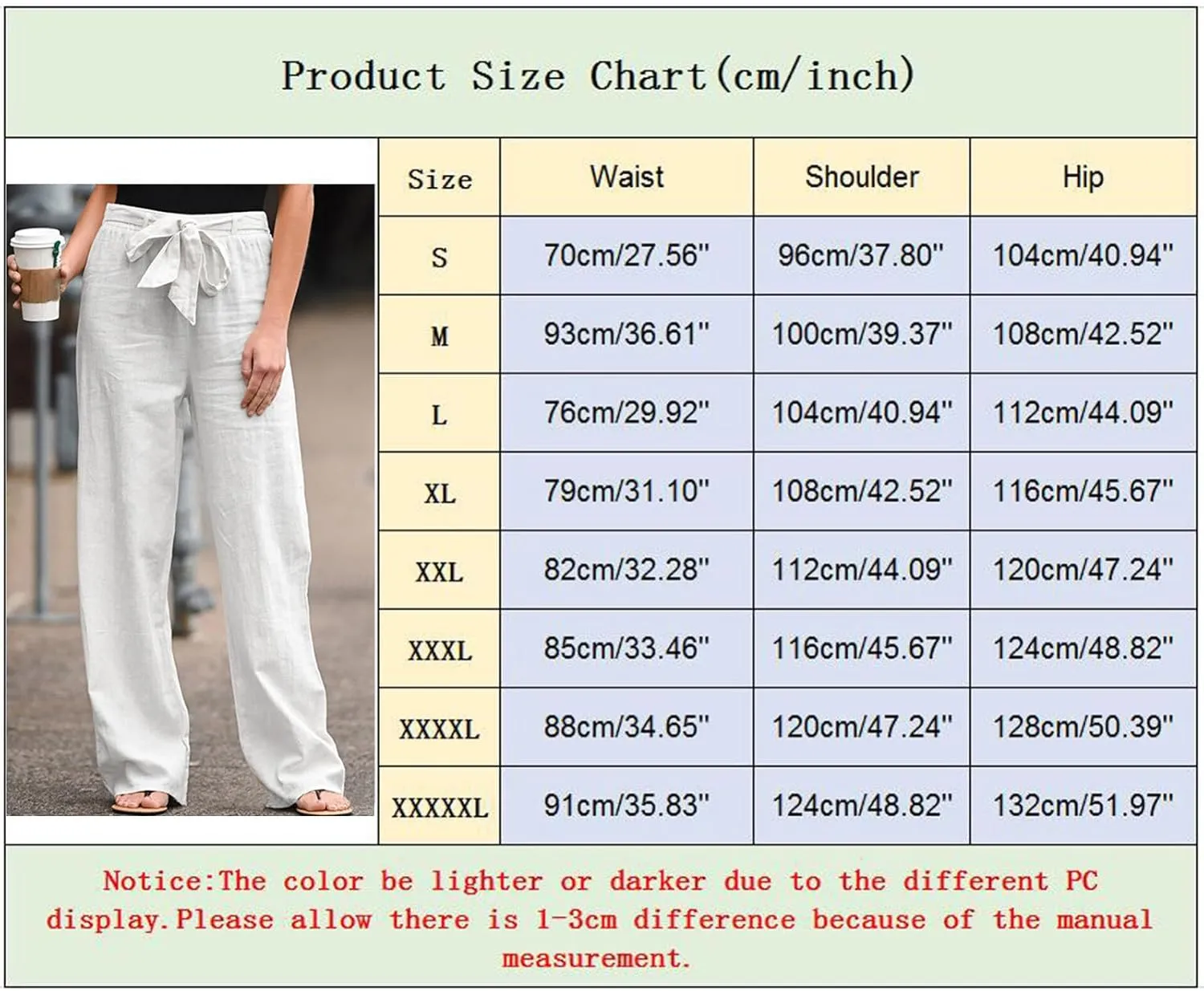 Women Cotton Linen Summer Comfy Pant Trousers Elastic Waist Baggy Stretchy Slim Fit Palazzo Lounge Pants Trendy