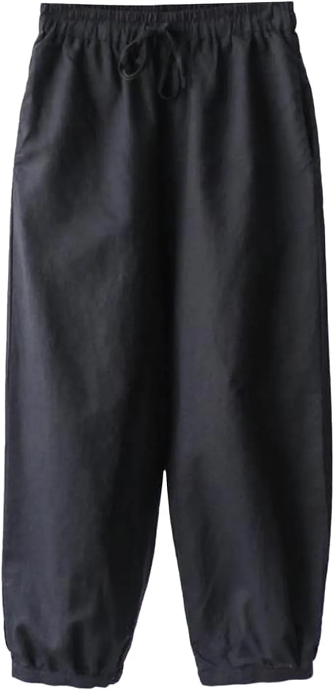 Women Cotton Linen Summer Flowy Pants High Waist Stretchy Loose Fit Pants Business Work