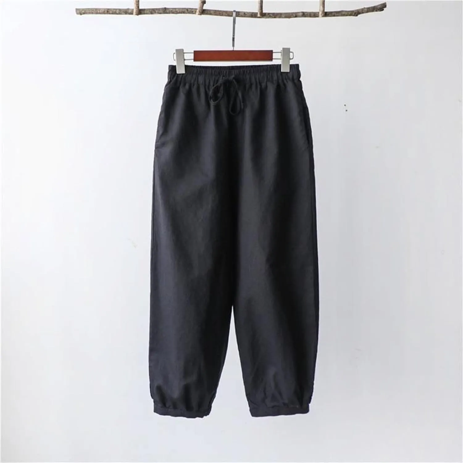 Women Cotton Linen Summer Flowy Pants High Waist Stretchy Loose Fit Pants Business Work