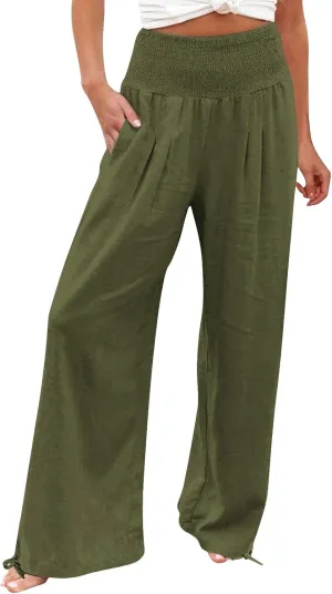 Women Cotton Linen Summer Y2K Fashion Pants Low Waist Bootcut Slim-Fit Pant Trousers Beach
