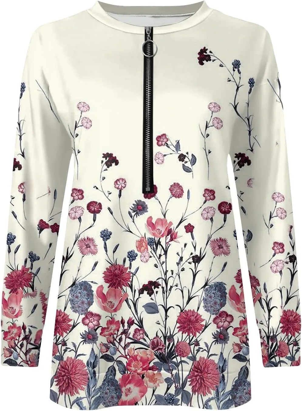 Women Floral Print Crew Neck Half Zip Long Sleeve Sweatshirt 2024 Casual Long Sleeve Tops Loose Fall Clothes