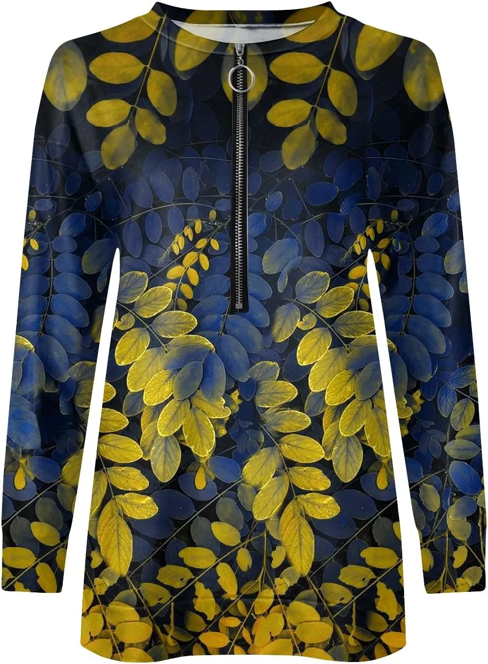 Women Floral Print Crew Neck Half Zip Long Sleeve Sweatshirt 2024 Casual Long Sleeve Tops Loose Fall Clothes