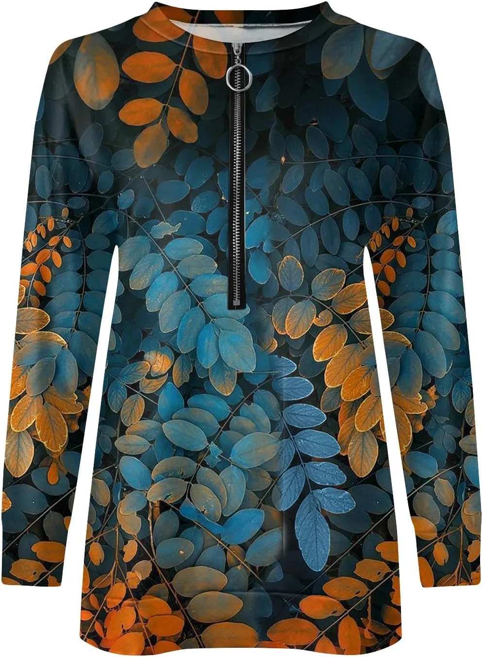 Women Floral Print Crew Neck Half Zip Long Sleeve Sweatshirt 2024 Casual Long Sleeve Tops Loose Fall Clothes