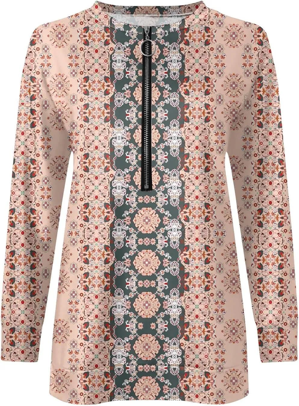 Women Floral Print Crew Neck Half Zip Long Sleeve Sweatshirt 2024 Casual Long Sleeve Tops Loose Fall Clothes