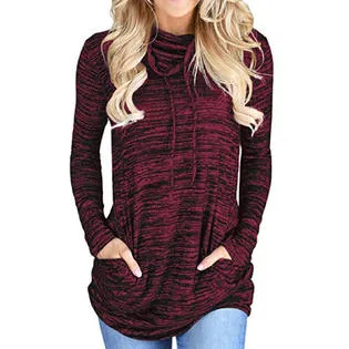 Women High Neck Long Sleeve Losse Fit Top - C1545USB