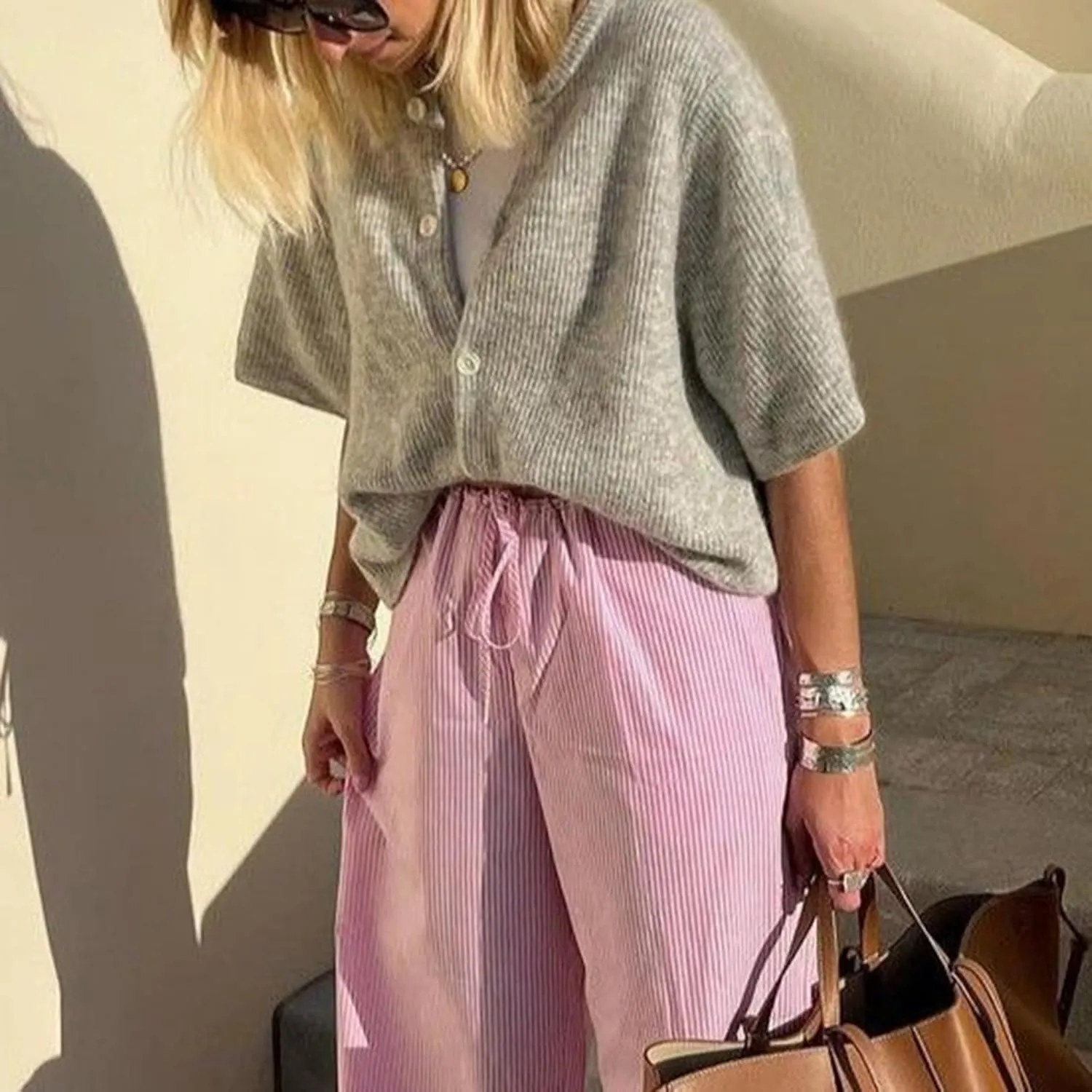 Women Lightweight Knitted Cropped Cardigan Shirt Short Sleeve Button Down Sweater Y2k Open Front Loose Ribbed Shirt