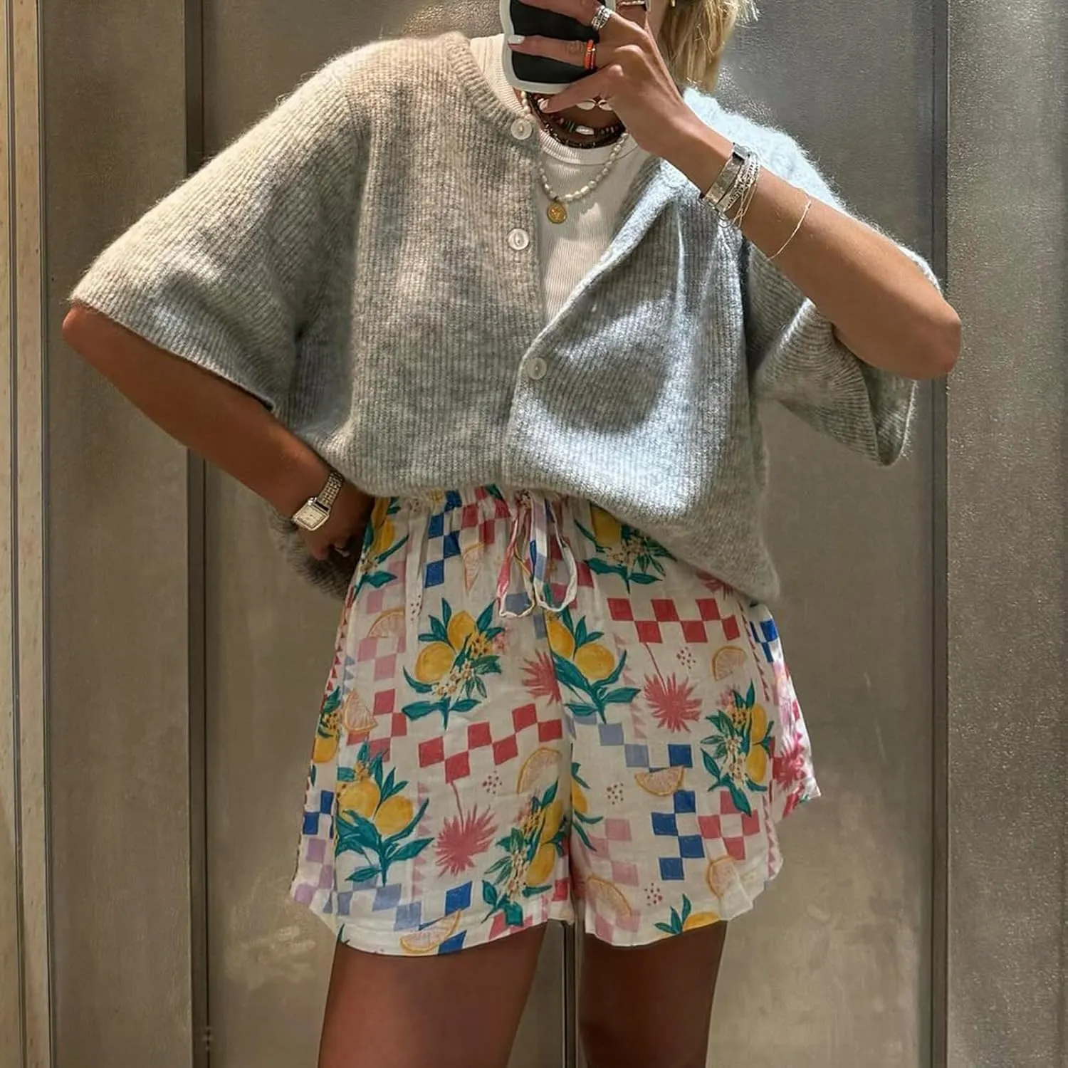 Women Lightweight Knitted Cropped Cardigan Shirt Short Sleeve Button Down Sweater Y2k Open Front Loose Ribbed Shirt