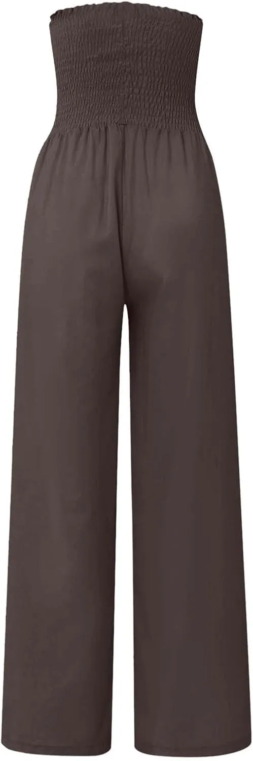 Women Linen Blend Summer Loose Flowy Palazzo Lounge Pants Elastic Waisted Wide Leg Plus Size Trousers Trendy