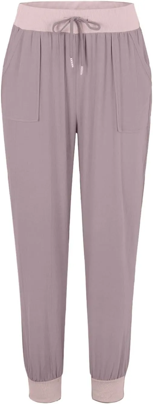 Women Linen Blend Summer Trendy Pants Elastic Waisted Baggy Stretchy Loose Fit Trousers Office