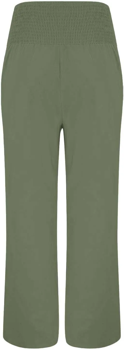 Women Linen Palazzo Pants 2024 Summer Casual Loose Beach Wide Leg Elastic High Waist Travel Lounge Pants with Pockets