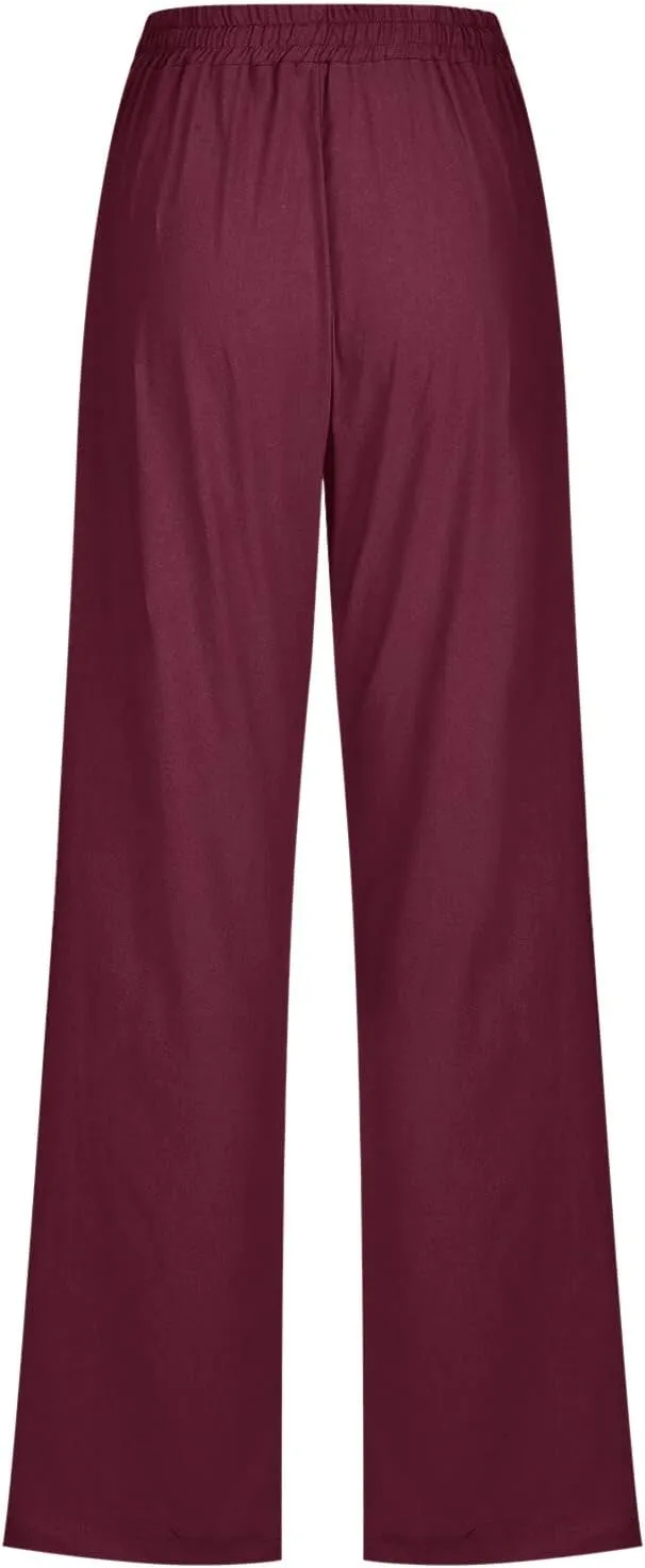 Women Linen Summer Boho Pant Trousers Low Waist Stretchy Plus Size Trouser Business Work