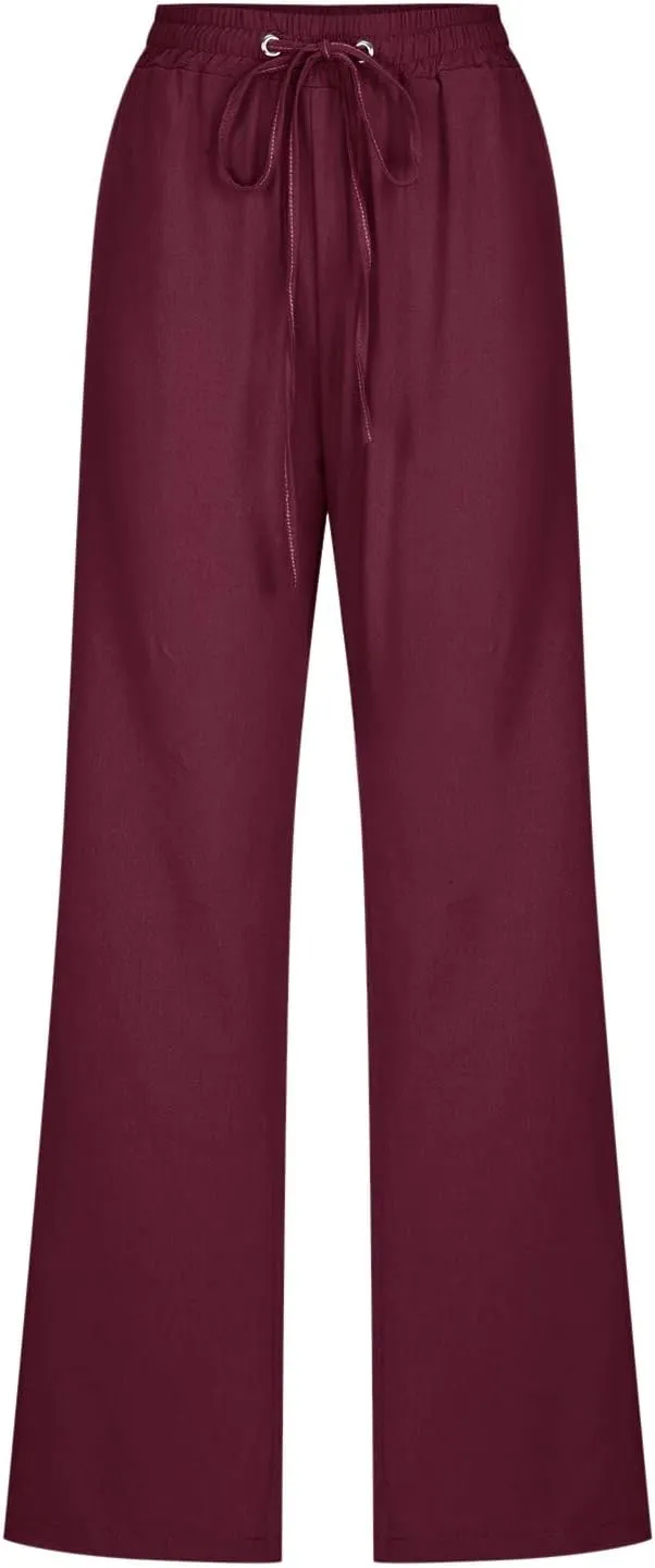 Women Linen Summer Boho Pant Trousers Low Waist Stretchy Plus Size Trouser Business Work
