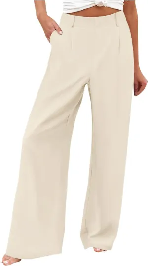 Women Linen Summer Y2K Fashion Pants Elastic Waist Wide Leg Loose Fit Palazzo Pants Office