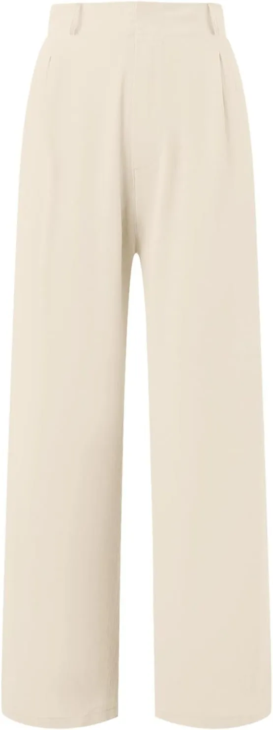 Women Linen Summer Y2K Fashion Pants Elastic Waist Wide Leg Loose Fit Palazzo Pants Office