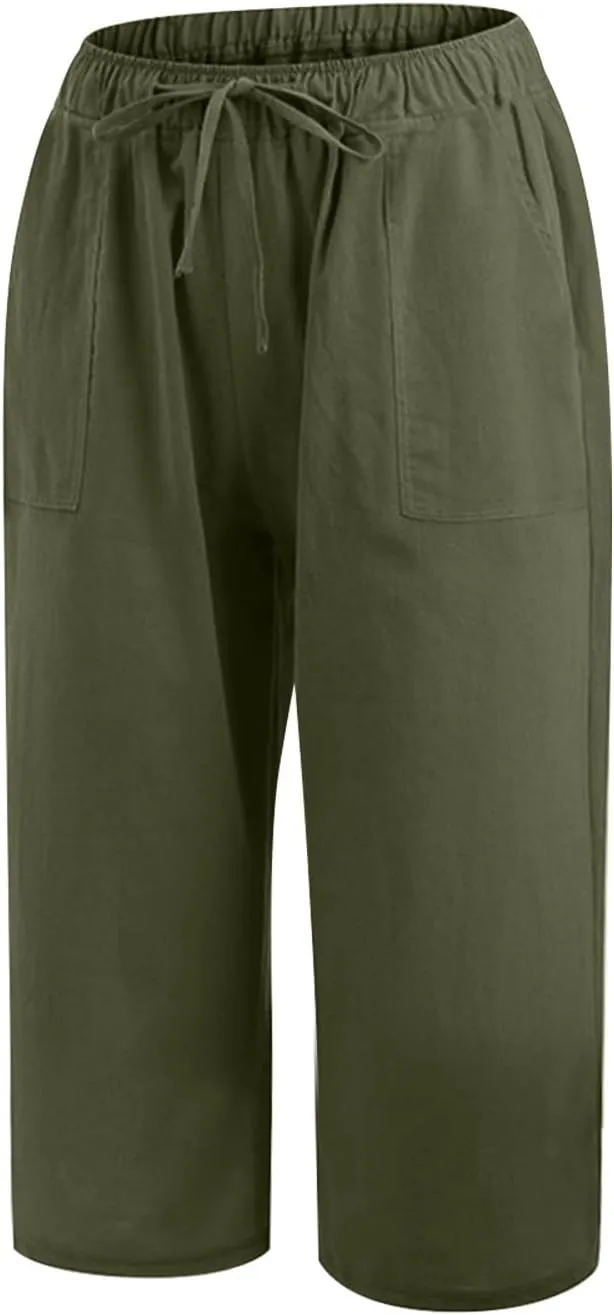 Women Linen Summer Y2K Streetwear Pants Elastic Waisted Baggy Stretchy Plus Size Trousers Travel