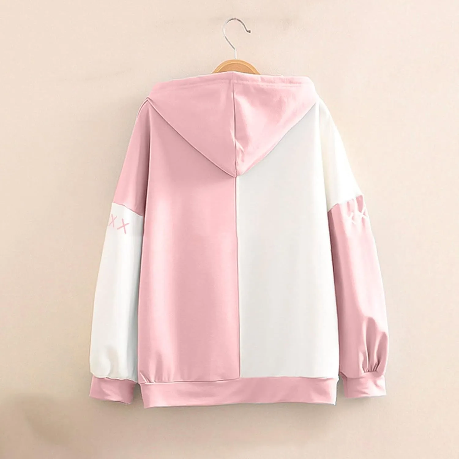 Women Long Sleeve Hoodies Kawaii Cartoon Cute Cat Graphic Color Block Hooded Sweatshirt Top Oversized Casual Pullover