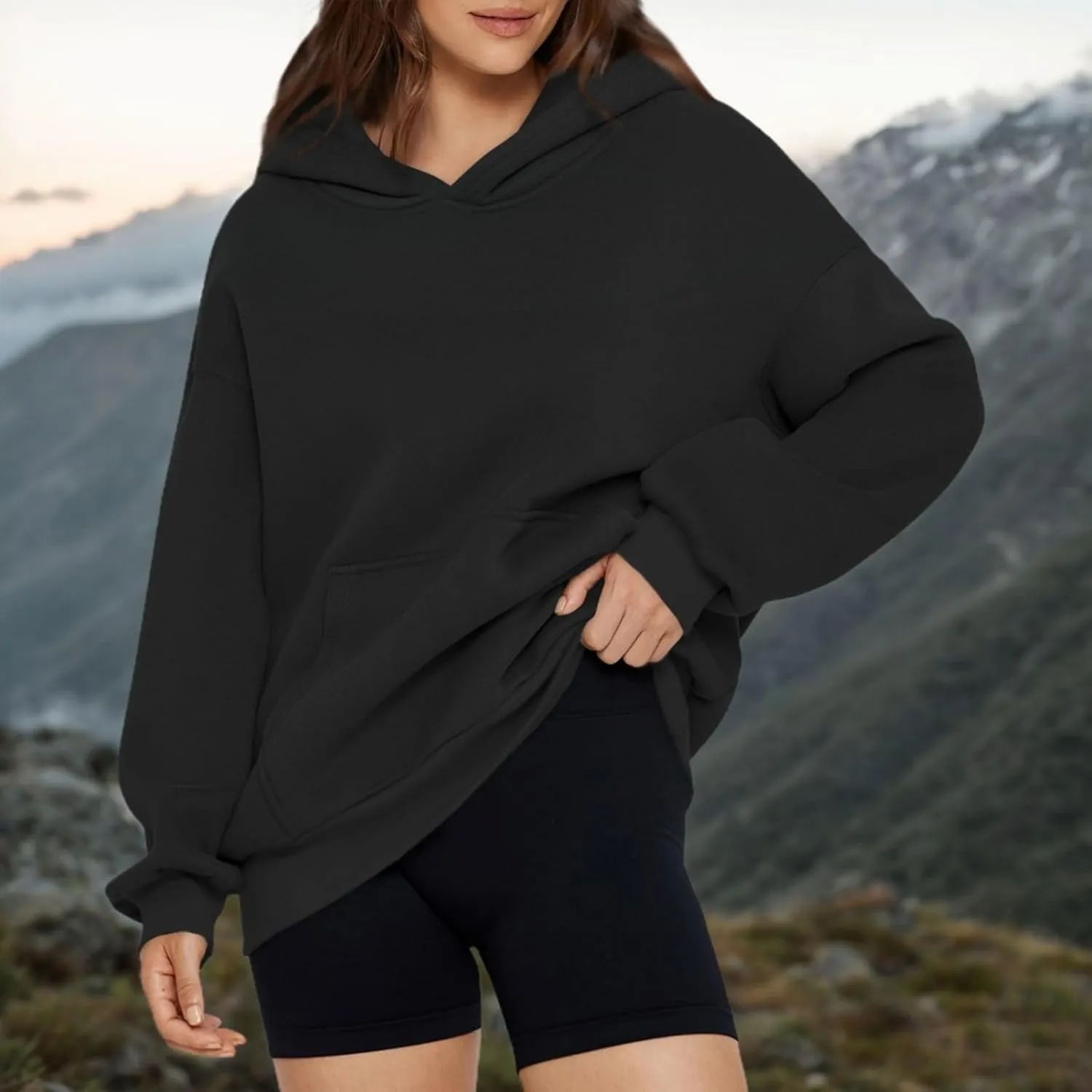 Women Oversized Hoodie Fleece Y2K Hoodie with Kangaroo Pockets Casual Fall Sweatshirts Long Sleeve Preppy Sweatshirt