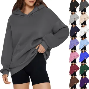 Women Oversized Hoodie Fleece Y2K Hoodie with Kangaroo Pockets Casual Fall Sweatshirts Long Sleeve Preppy Sweatshirt