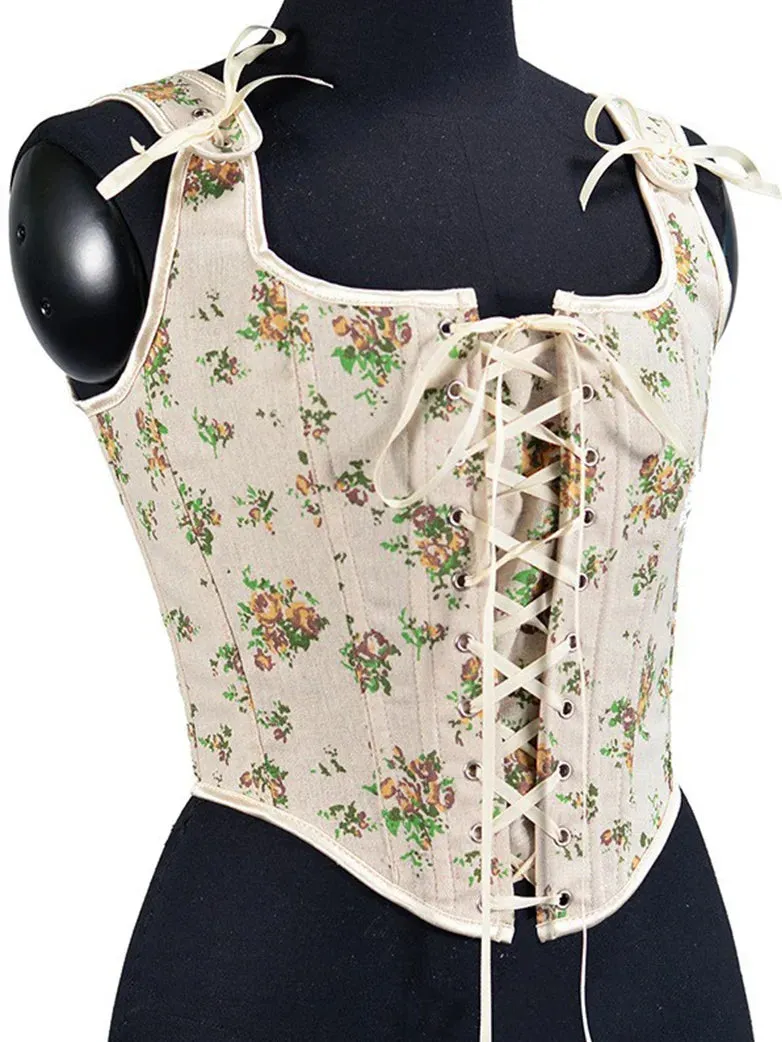 Women Pastoral Renaissance Green Floral Corset