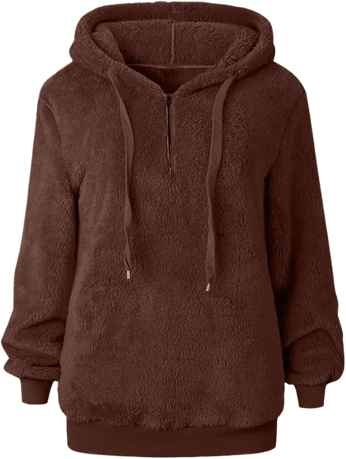 Women Sherpa Hoodie Fuzzy Fleece Quarter Zip Pullover Loose Comfy Plush Sweatshirt with Pockets Cute Winter Clothes