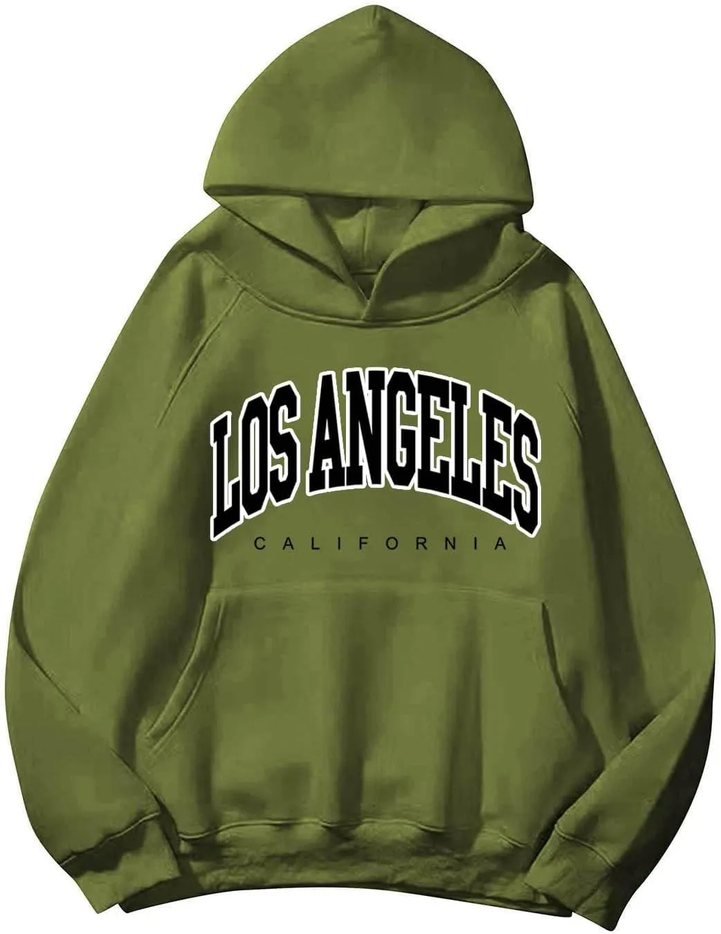 Women Solid Basic Fleece Letter Loose Hoodie Sweatshirt Long Sleeve Pocket Drop Shoulder Pullovers Top Pullover