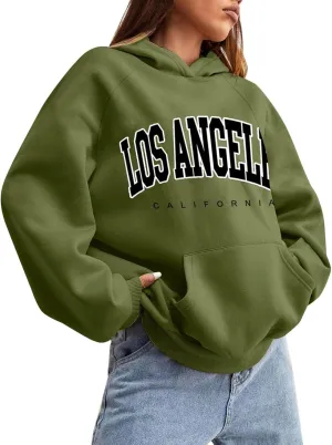 Women Solid Basic Fleece Letter Loose Hoodie Sweatshirt Long Sleeve Pocket Drop Shoulder Pullovers Top Pullover