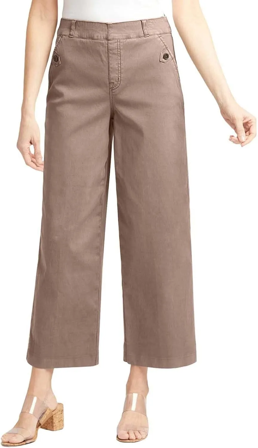 Women Stretch Twill Cropped Wide Leg Dress Pants High Waist Casual Palazzo Trousers Baggy Business Work Trousers Long