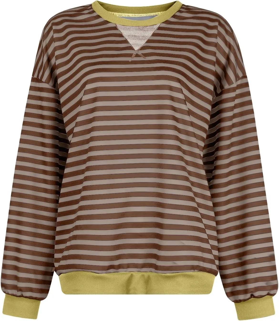 Women Striped Sweatshirts Colors Block Oversized Sweatshirt with Pockets Crewneck Sweatshirt Loose Pullover Sweaters