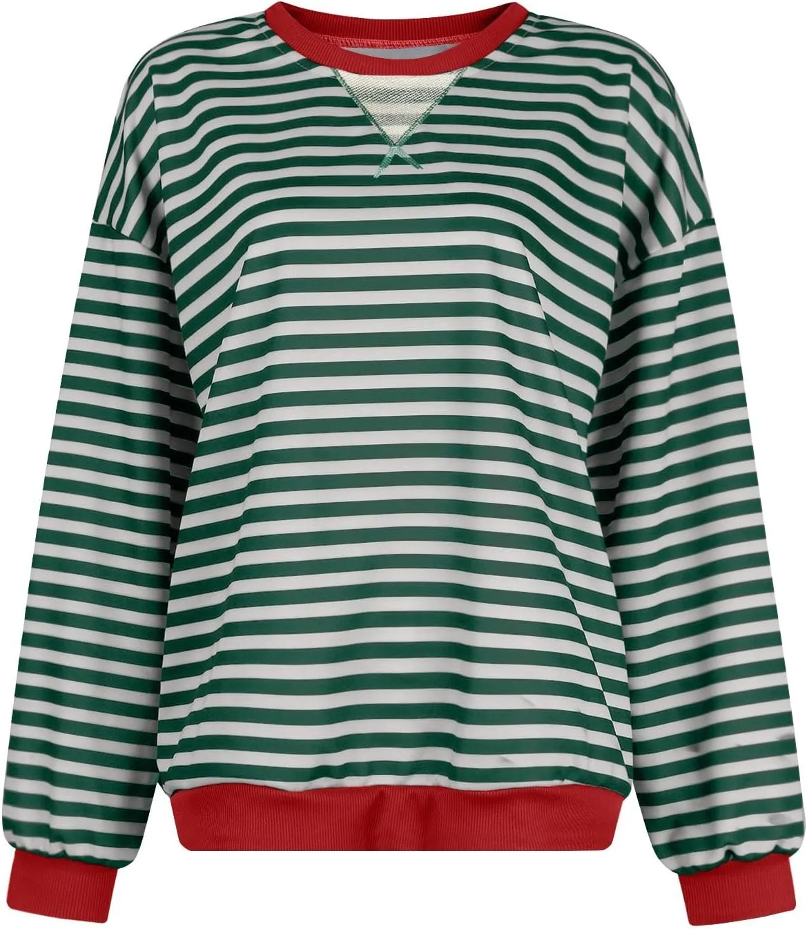 Women Striped Sweatshirts Colors Block Oversized Sweatshirt with Pockets Crewneck Sweatshirt Loose Pullover Sweaters