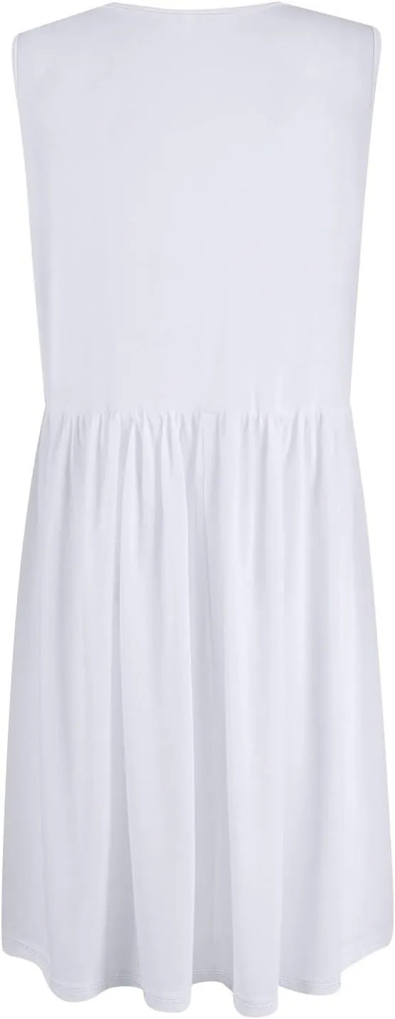 Women Summer Dresses Sleeveless Casual Loose Swing Button Down Midi Dress with Pockets Wedding Guest Dress